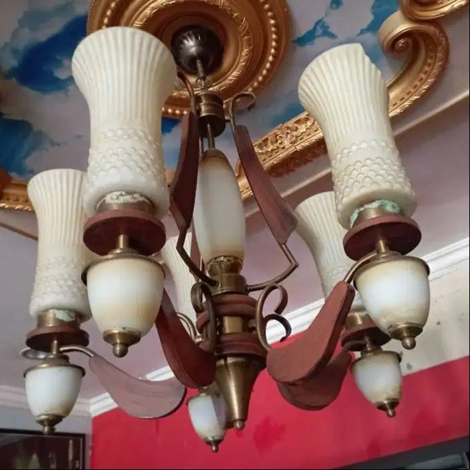 Set Lampu Gantung Vintage Klasik + Frame Ornamen Plafon