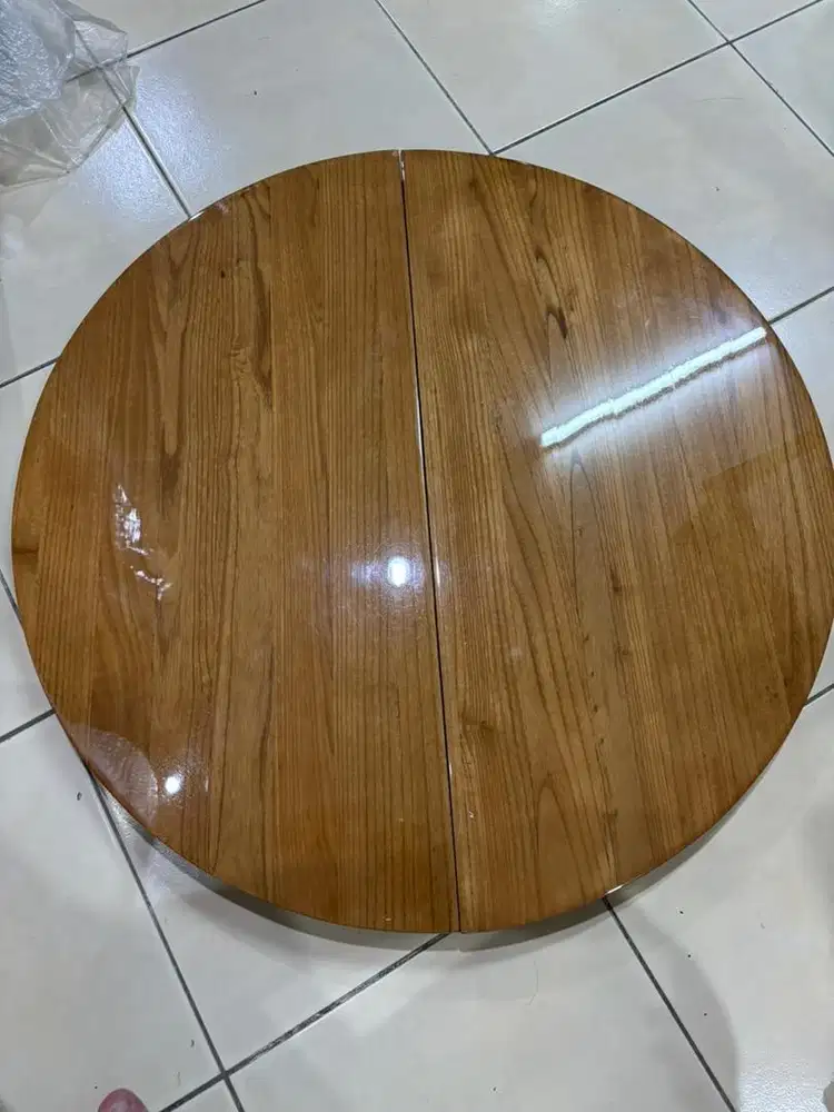 papan ambalan meja kayu bunder finishing cat laquer / piano