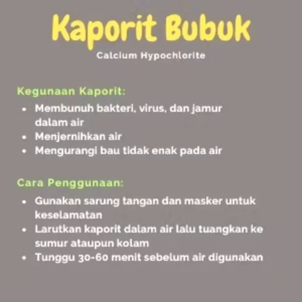 Jual Kaporit Bubuk, Granular dan Tablet untuk pengolahan air bersih