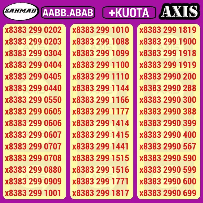 AXIS-F) NOCAN Axis kartu perdana nomor cantik murah bonus paketan