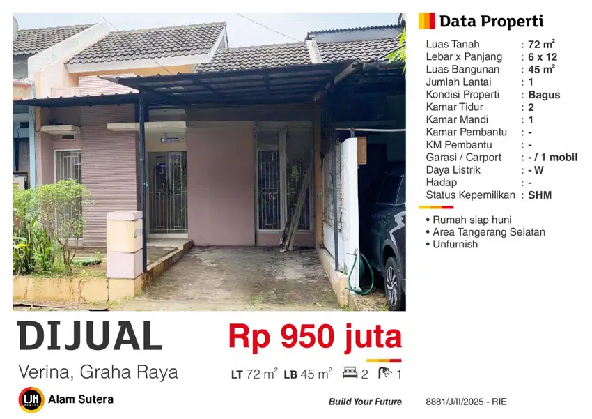 Dijual Rumah Siap Huni Minimalis di Graha Raya Tangerang Selatan