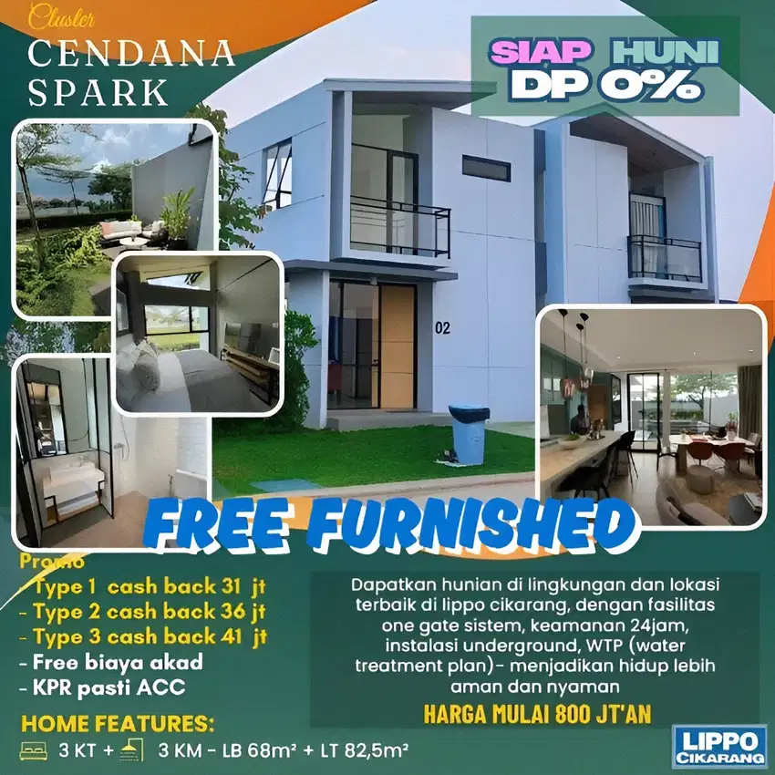 Rumah Siap Huni Cendana Spark Lippo Cikarang - Dp 0 Rupiah
