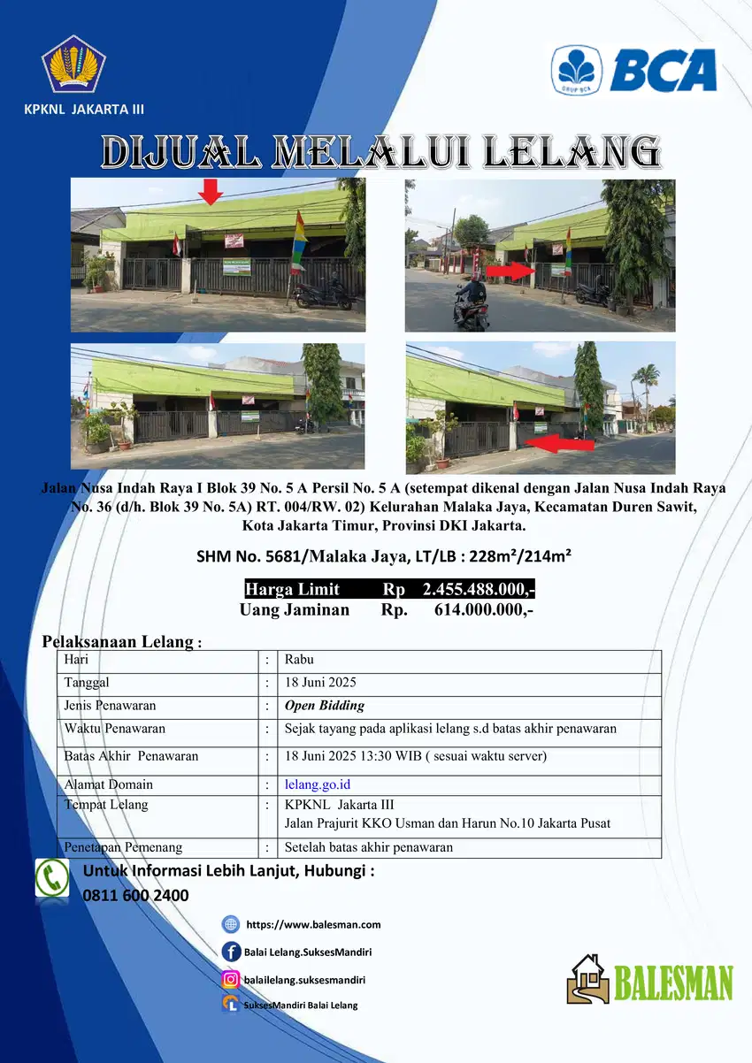 DIJUAL RUMAH MELALUI LELANG WILAYAH JAKARTA