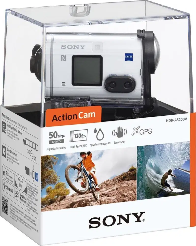 Action Cam Sony HDR-AS200V + Watch Remote Kit + Hard Case