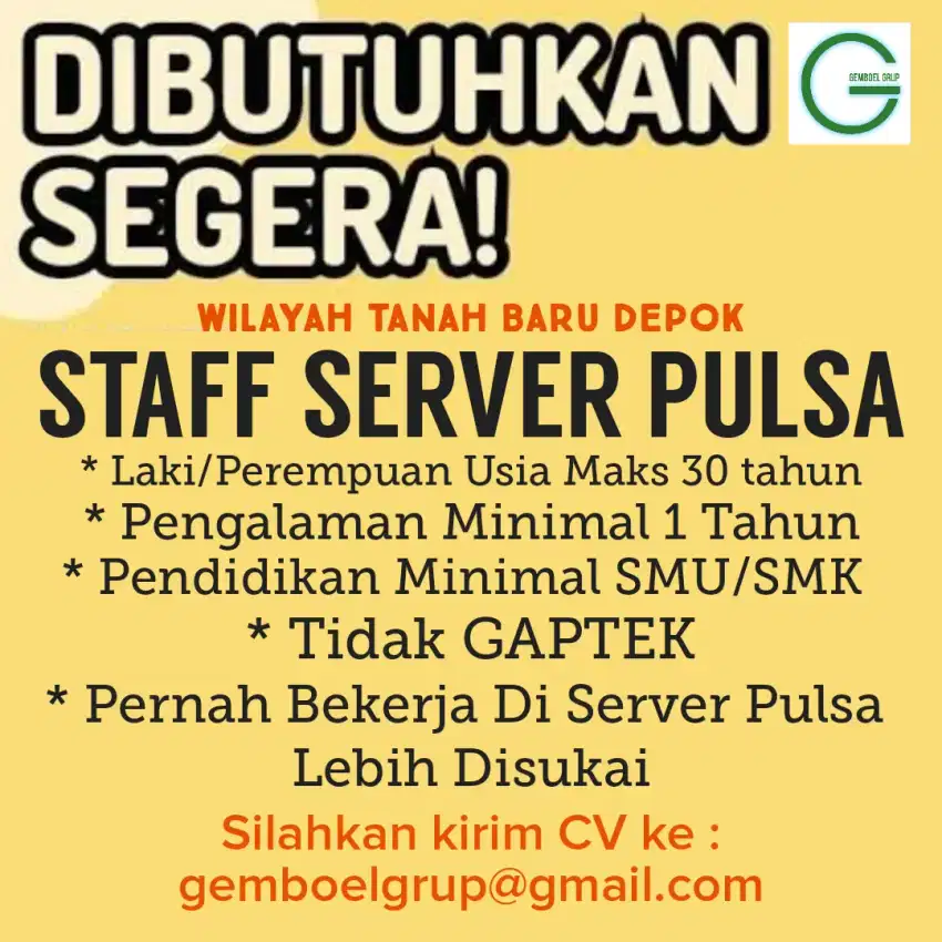 Dibutuhkan Staff Server Pulsa
