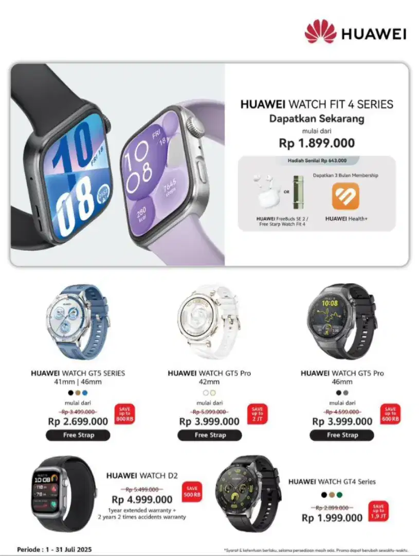 Watch fit 4 dan watch GT 5 garansi resmi 1 tahun