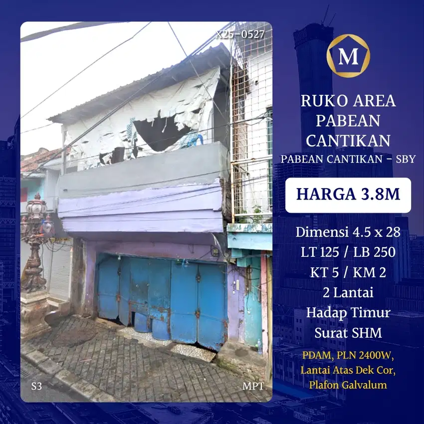 Ruko Area Pabean Cantikan Surabaya Utara dkt Tanjung Perak Kapasan