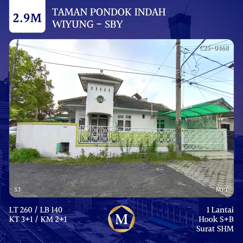 Rumah Taman Pondok Indah Wiyung Surabaya Barat dkt Babatan Pratama