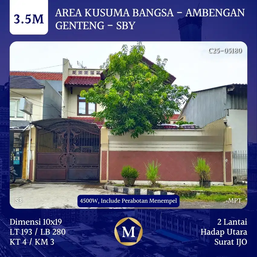 Rumah Area Kusuma Bangsa Ambengan Genteng Surabaya Pusat dkt Tunjungan