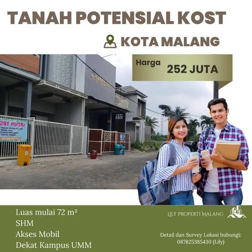 Tanah Potensial Kost Strategis Belakang Kampus Muhammadiyah Malang