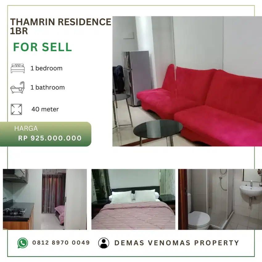 Dijual Apartement Thamrin Residence 1BR Full Furnished