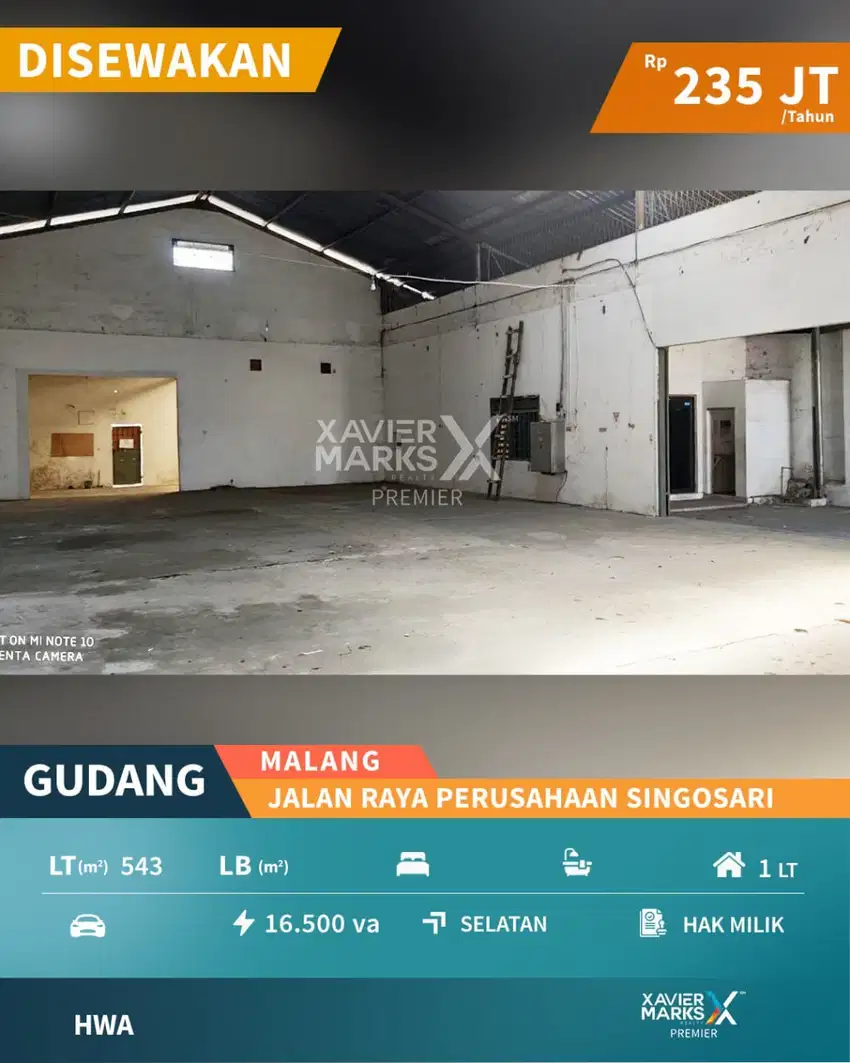 Disewakan Gudang Dekat Exit Tol di Jl Raya Perusahaan Malang