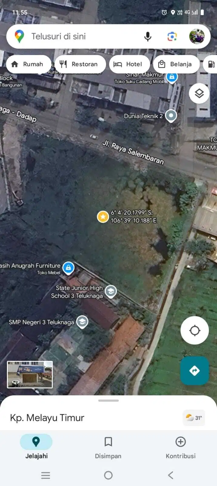 Dijual tanah jl raya salembaran kampung melayu teluk naga