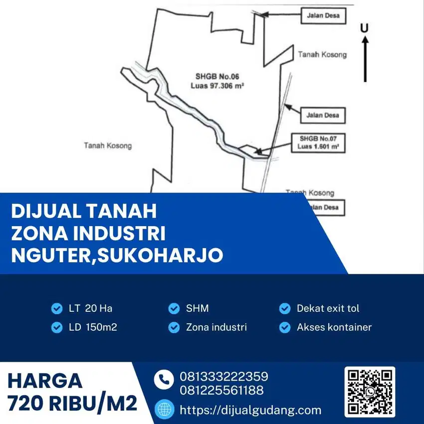 Tanah industri lokasi Nguter Sukoharjo luas 20 hektar sangat luas