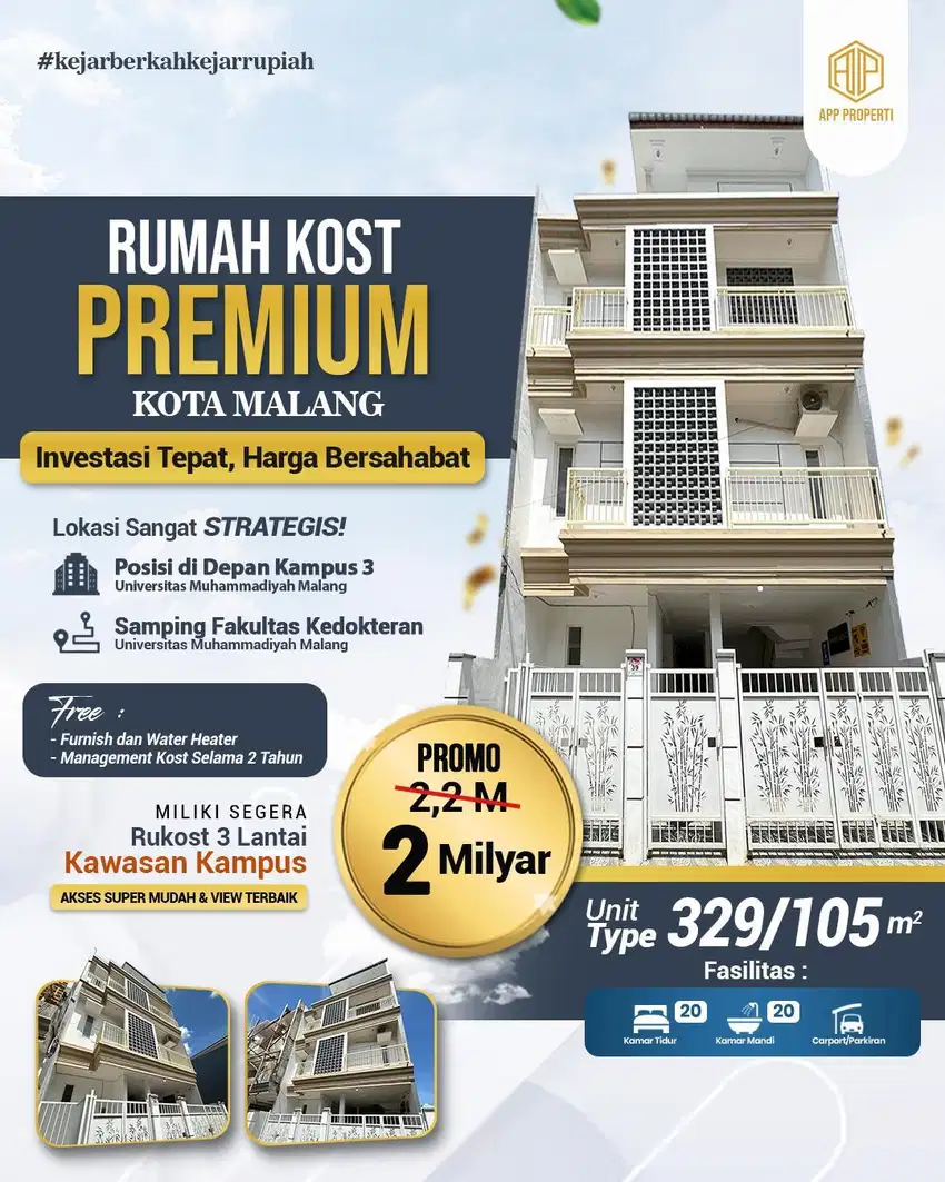 RUMAH KOS PREMIUM 20 KAMAR DEPAN UMM DAN DEKAT UB KOTA MALANG
