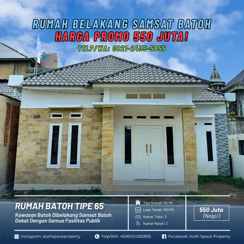 Dijual Rumah Murah dibelakang Samsat Batoh - Harga Promo 550 Juta!