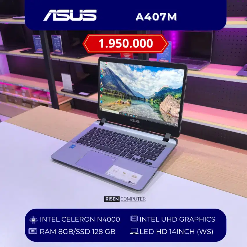 Laptop Asus A407M Intel Celeron N4000 RAM 8GB SSD 128GB HD 14inch