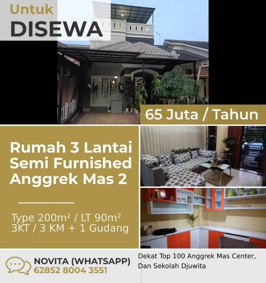 1 Unit Rumah 3 Lantai Semi Furnished di Anggrek Mas 2 Batam Center