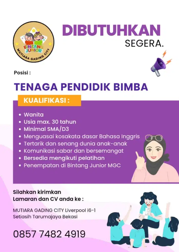 Lowongan Pengajar / konsultan anak 3 -6 Th