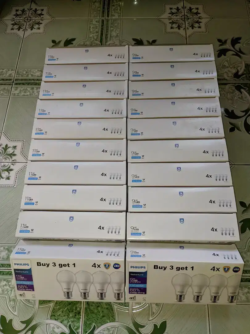 LAMPU LED PHILIPS 9 DAN 11 WATT TOTAL 20 PACK = 80 BIJI