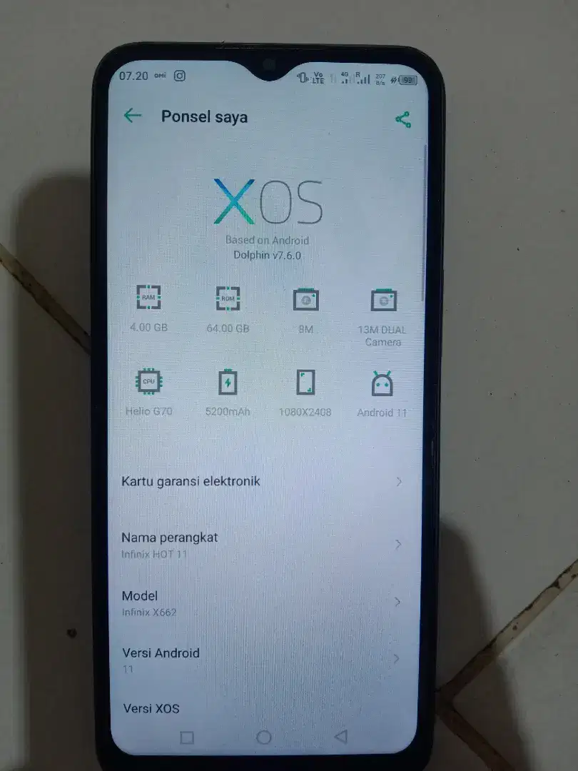 Di jual BU hp Infinix HOT 11, ram 4/64, lokasi jakpus