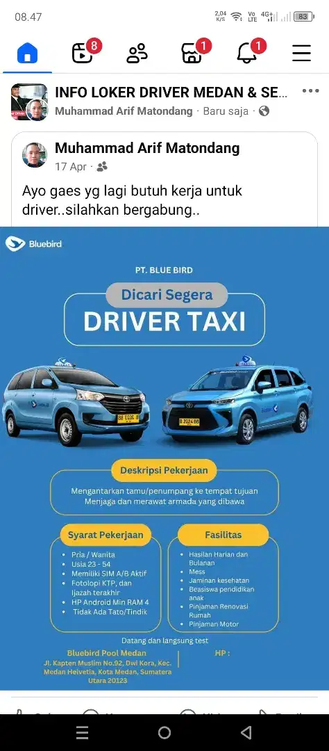 Di butuhkan driver taksi blue bird
