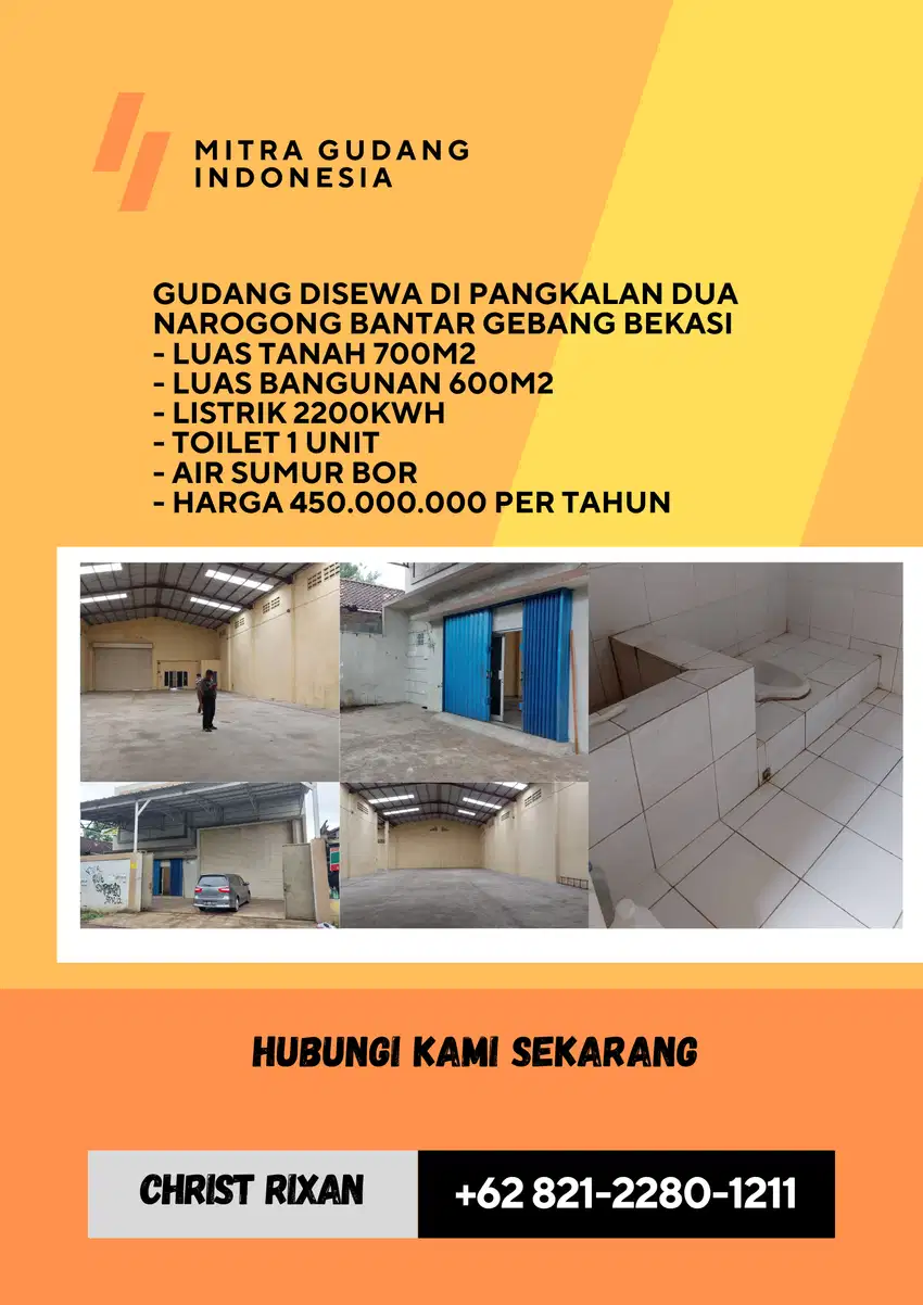 Gudang disewa di Pangkalan dua narogong bantar gebang bekasi