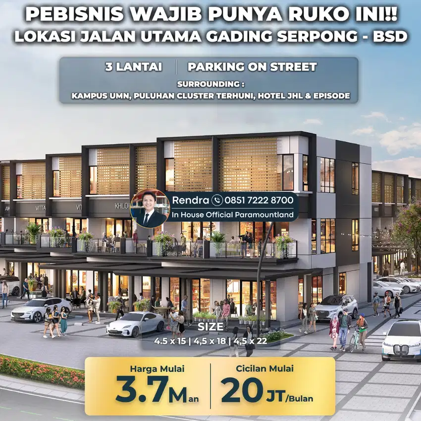 Ruko 3 Lantai Hadap Jalan Raya Gading Serpong Teramai
