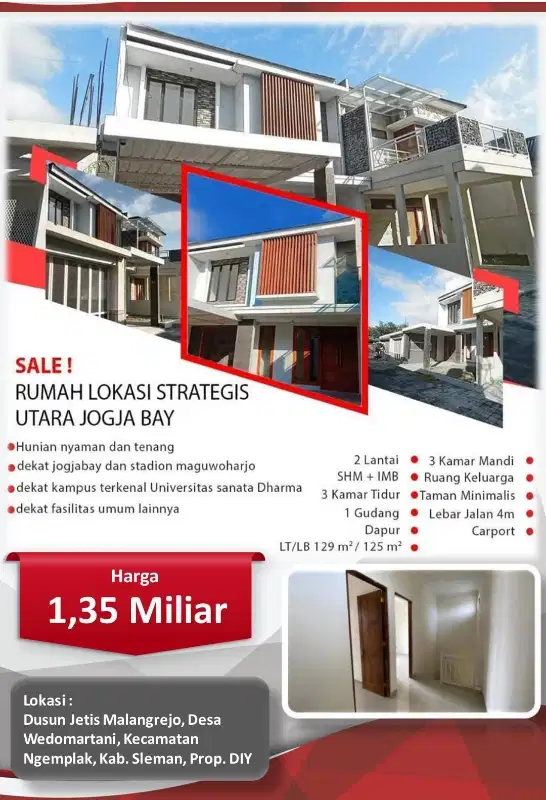 Rumah Exclusive 2 lantai Murah Utara Jogja Bay