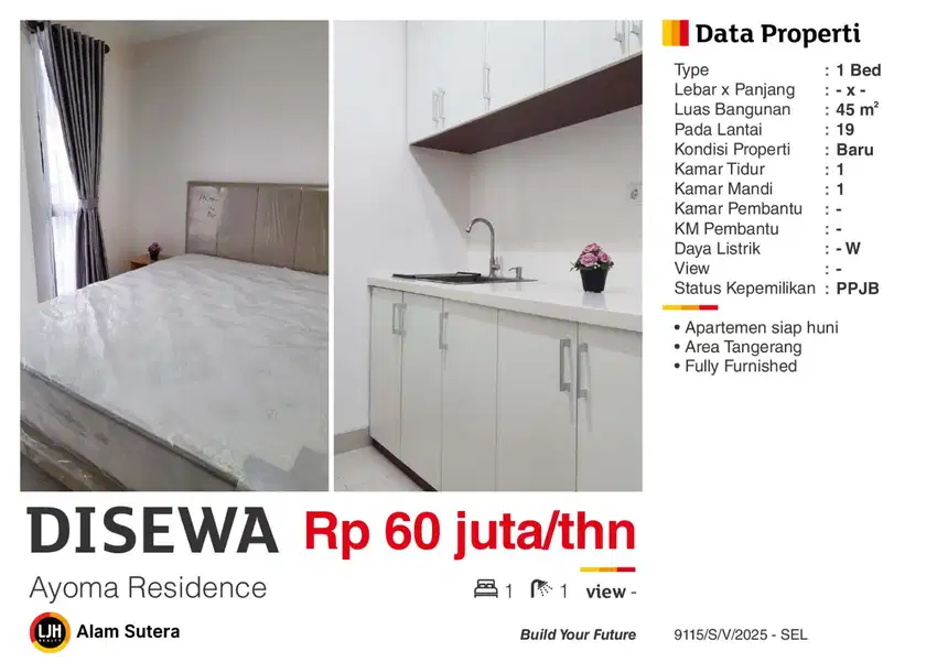 Disewa Apartemen 1BR Furnished Ayoma Residence Serpong TangSel