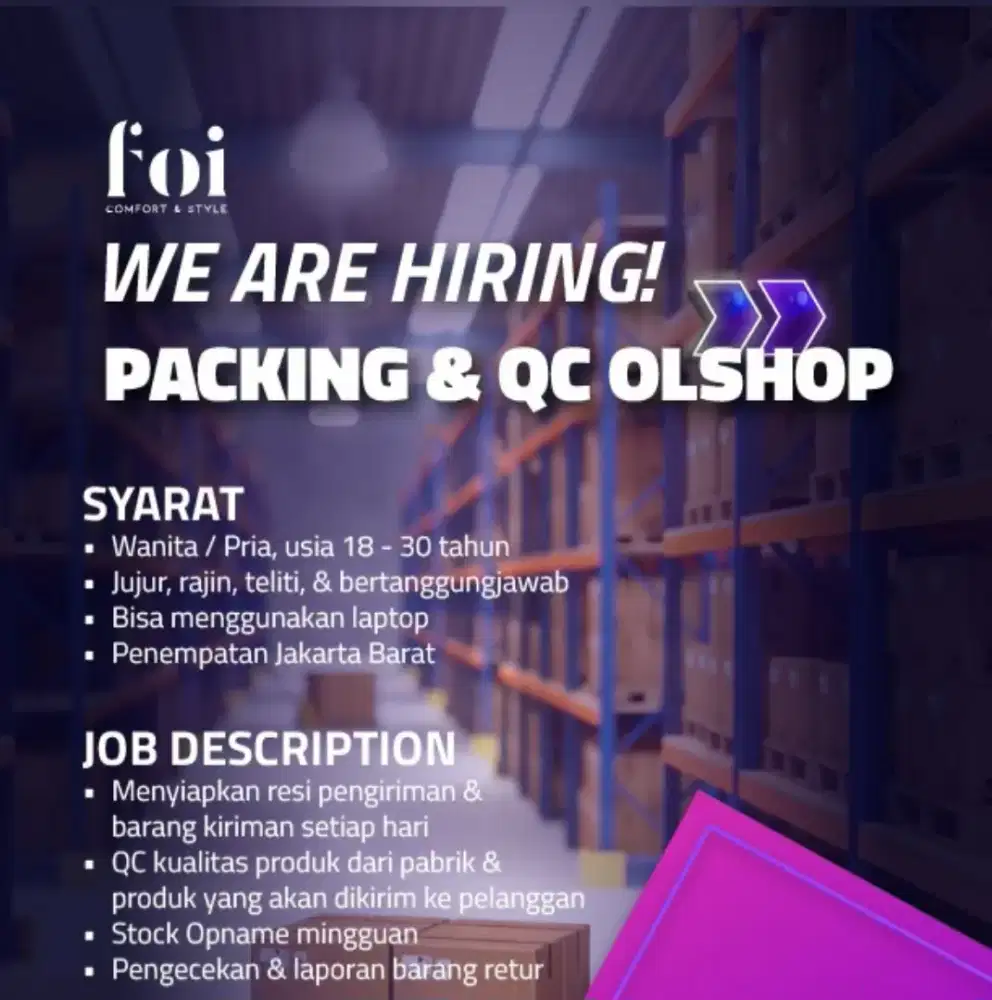 LOWONGAN KERJA BAGIAN PACKING