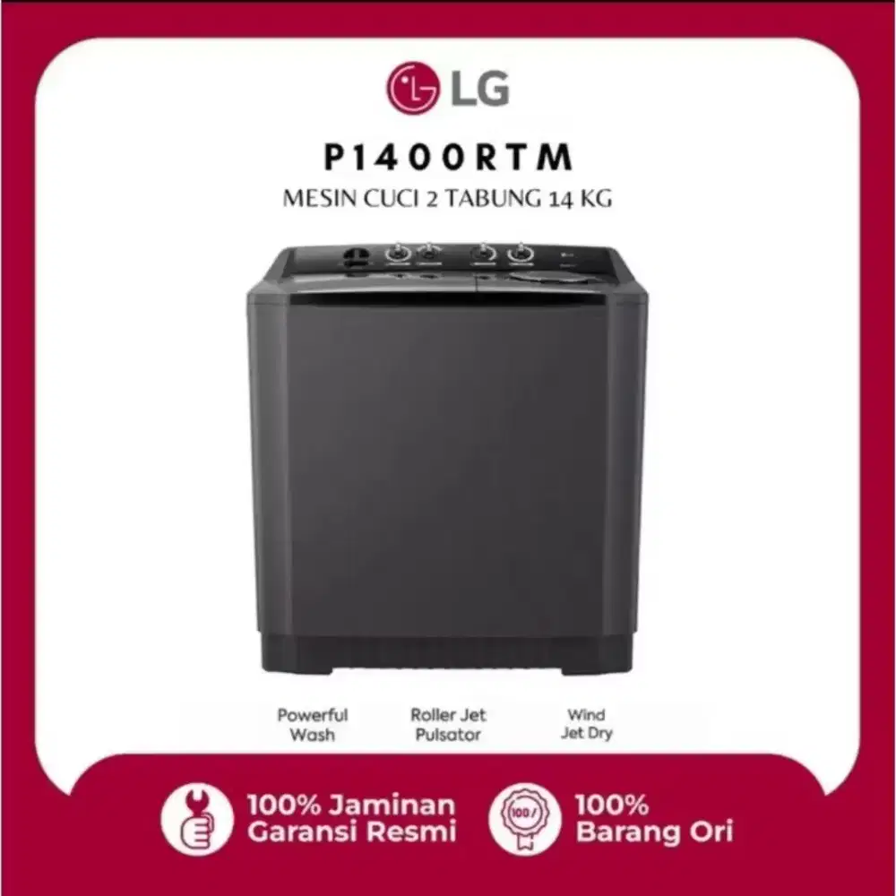 Mesin cuci LG twin tub P1400RTM 14KG