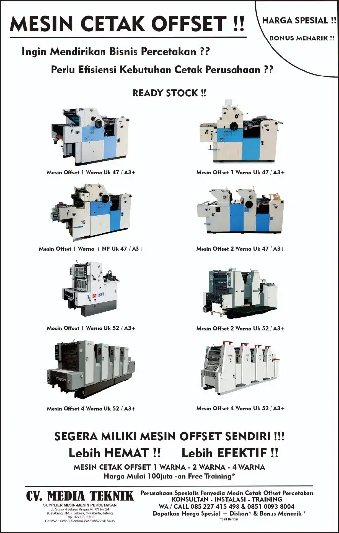 Jual mesin percetakan cetak offset baru murah free training operator