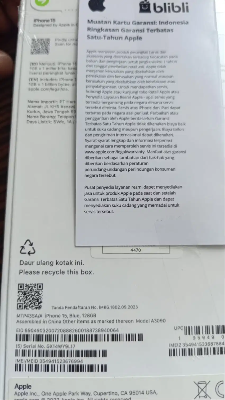 DIJUAL! NEW IPHONE 15 BLUE GARANSI INDONESIA
