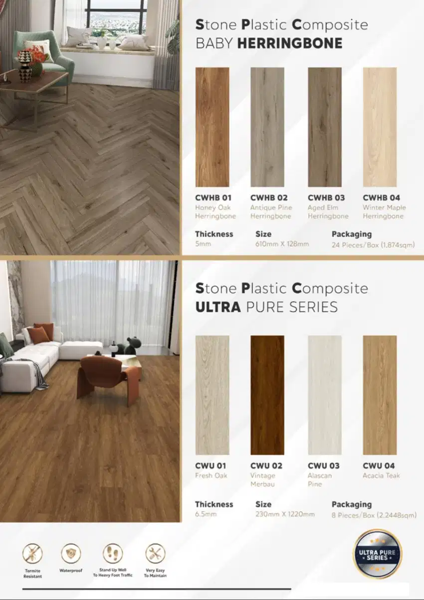 LANTAI SPC COUNTRY WOOD ULTRA PURE SERIES TEBAL 5mm