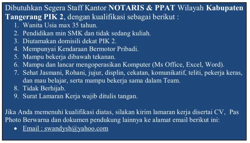 LOWONGAN KERJA STAF NOTARIS & PPAT