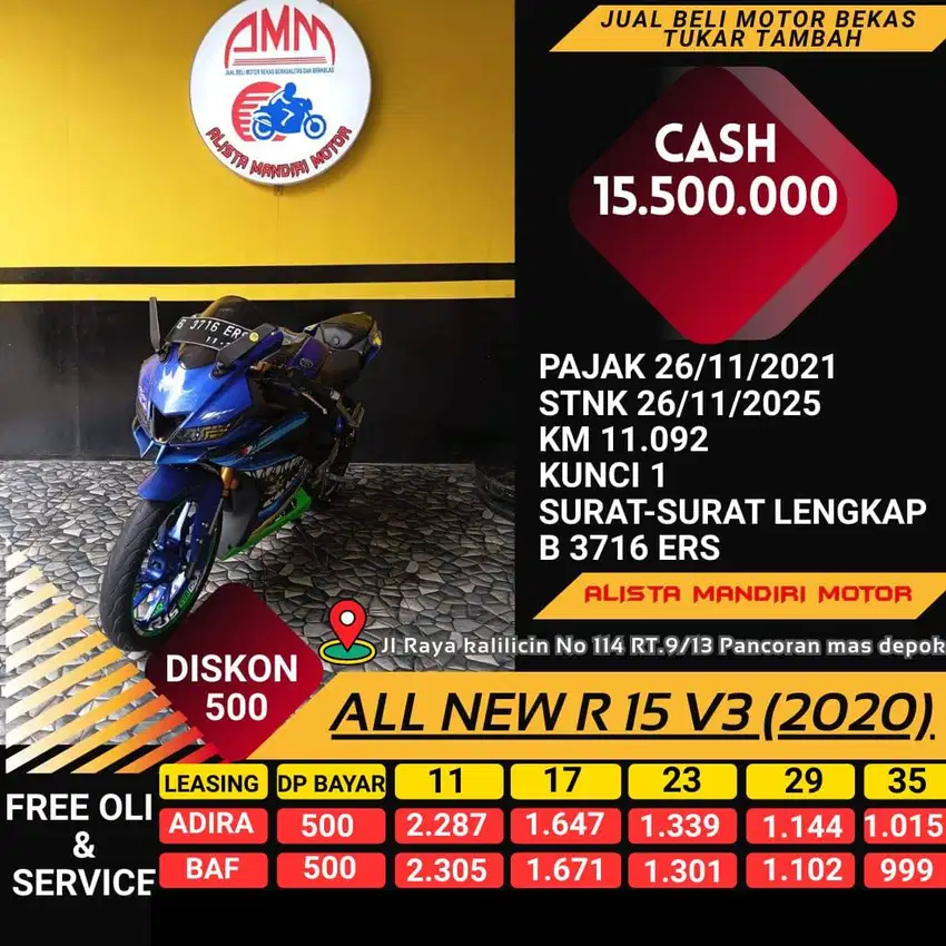 ALL NEW R 15 V3 2020/ DP 500RB/ KM 11 RB RASA BARU