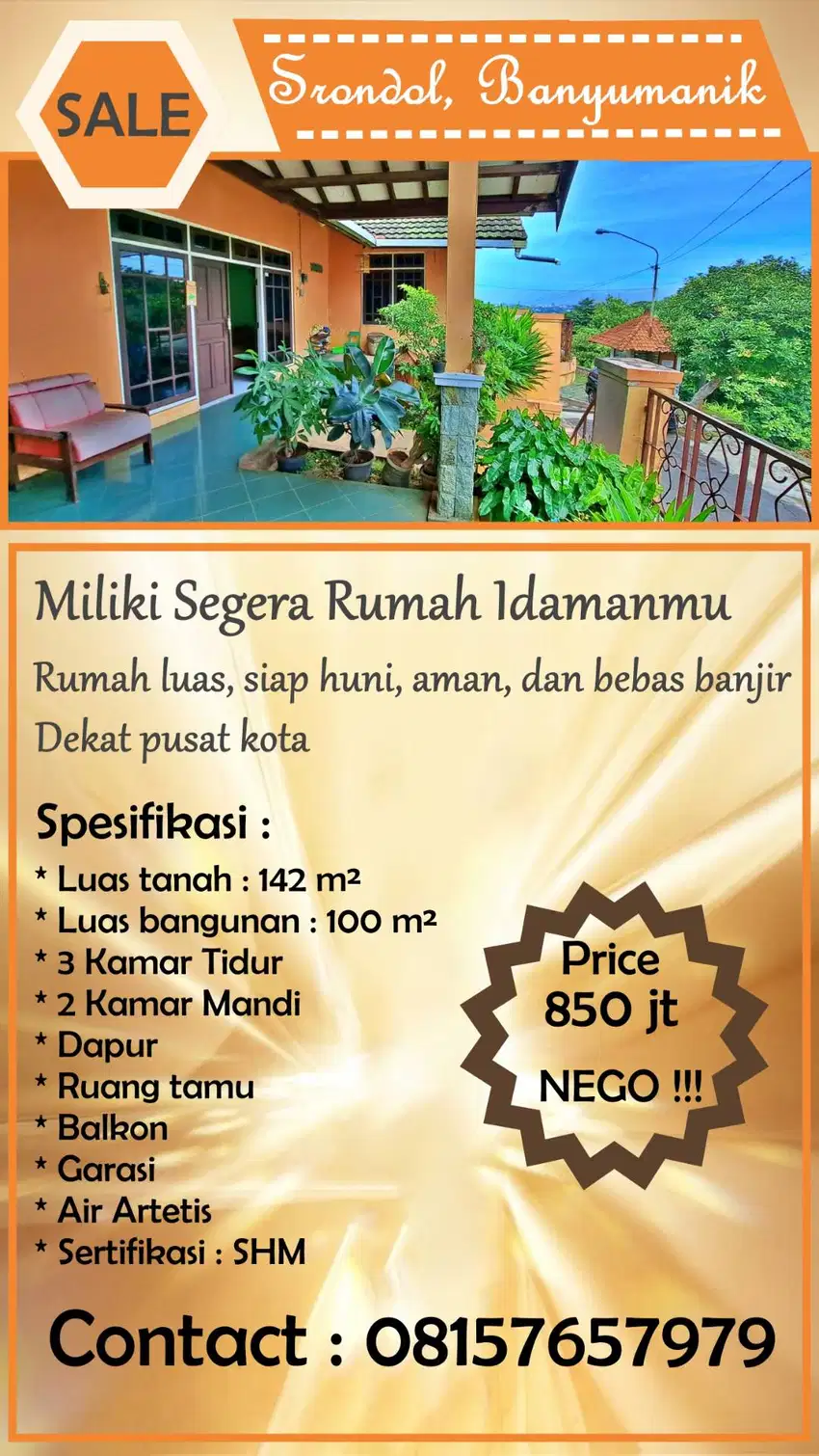 Dijual Cepat Rumah 2LT di Perumahan Villa Aster