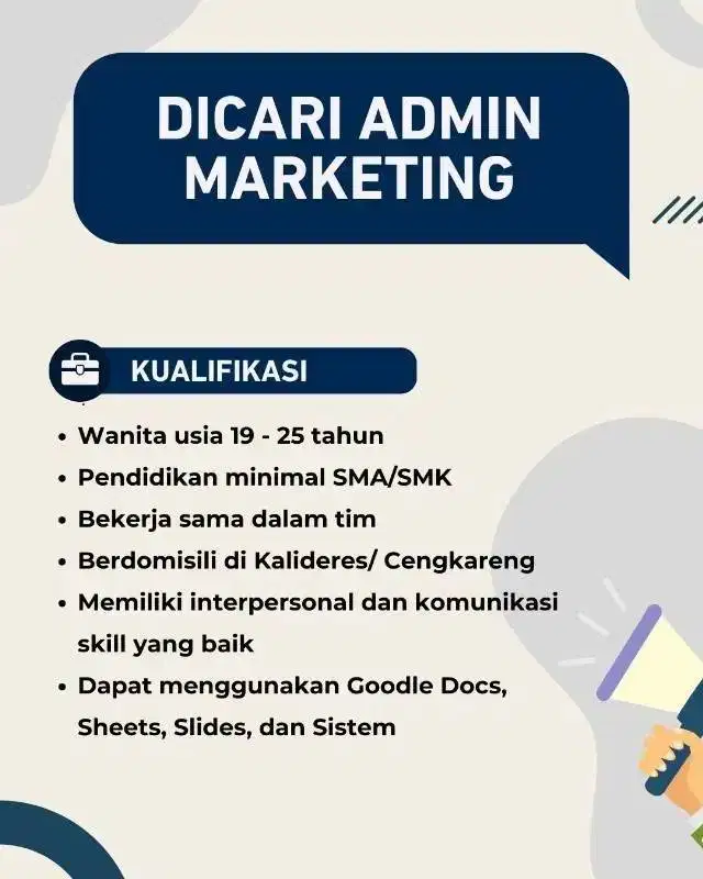 Lowongan Kerja Marketing Admin & Staff Admin