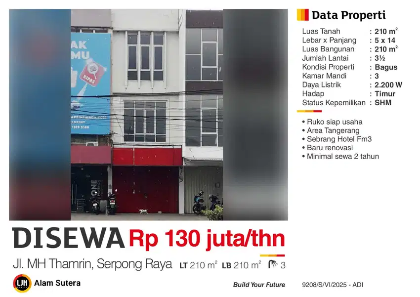 Disewa Ruko 3+ Lantai Terenovasi Tepi Jalan Serpong Raya Tangerang