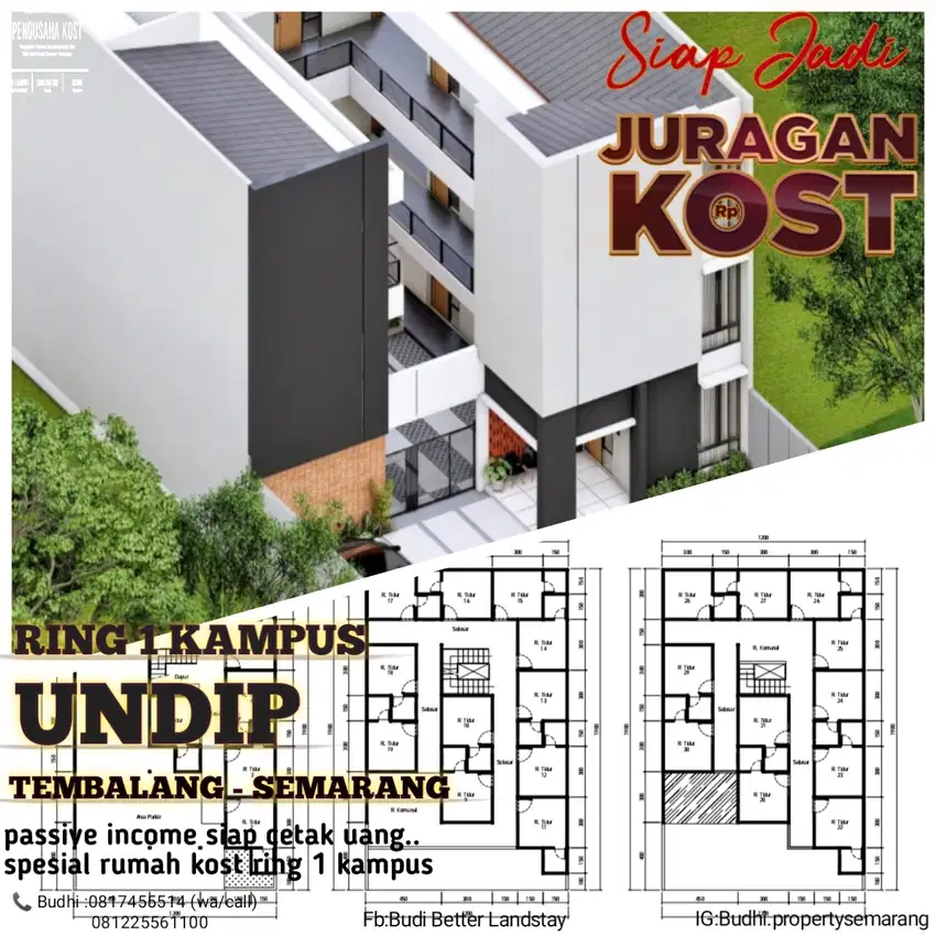 TERMURAH POLL,3 LANTAI,30 KAMAR,SHM, KOST MODERN RING 1 KAMPUS UNDIP