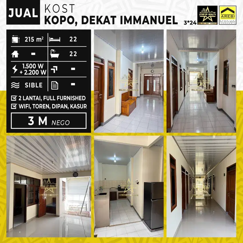 3M Dijual Kost2an 22 kamar di dekat RS Immanuel Kopo full funished 2lt