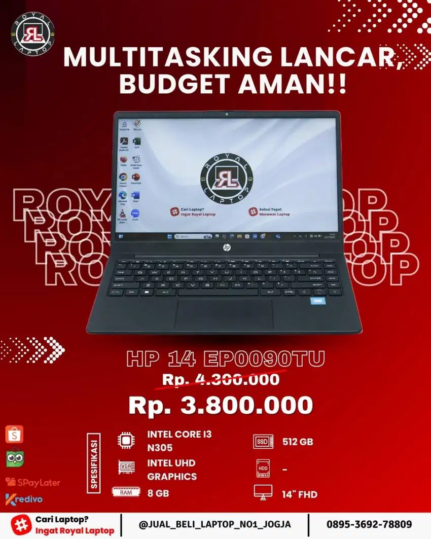 Laptop HP 14 EP0090TU Intel Core i3 N305 Ram 8GB Ssd 512GB Display 14