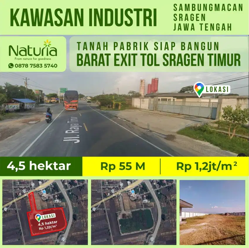 Lahan Industri Sragen 4,5 hektar tanah pabrik
