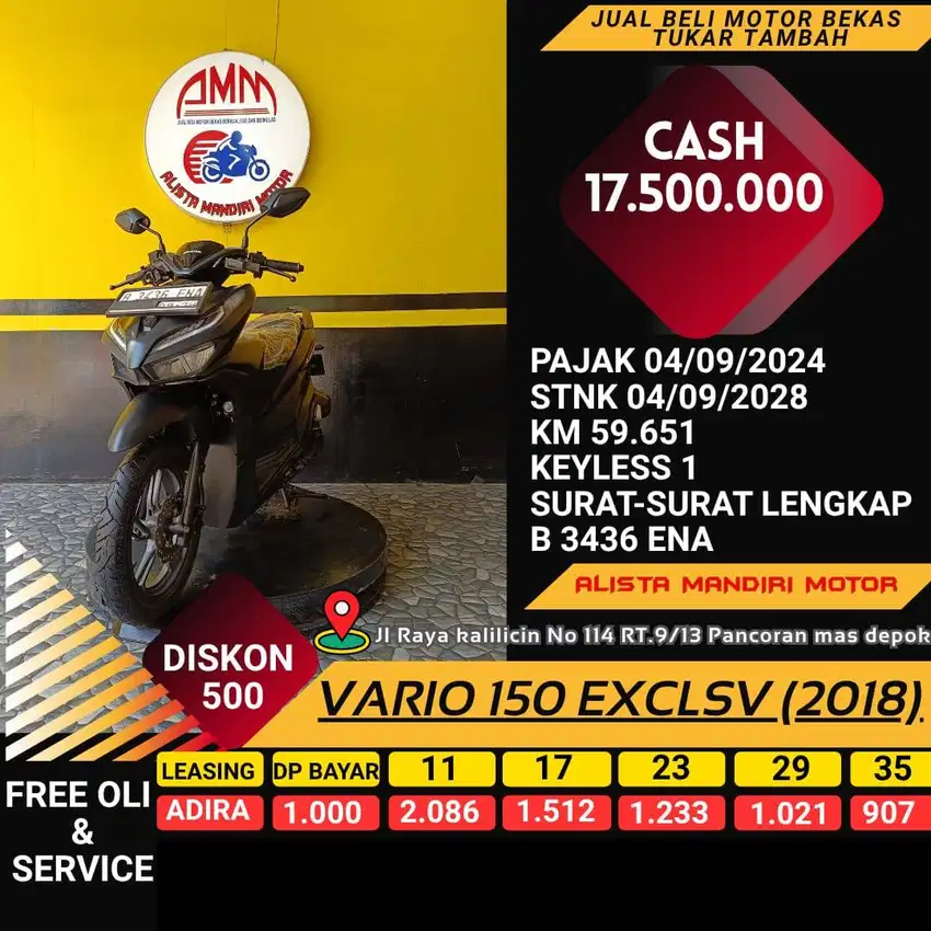 KREDIT DP 1JT VARIO 150 EXCLSV TH 2018 PLAT DEPOK SIAP PAKAI