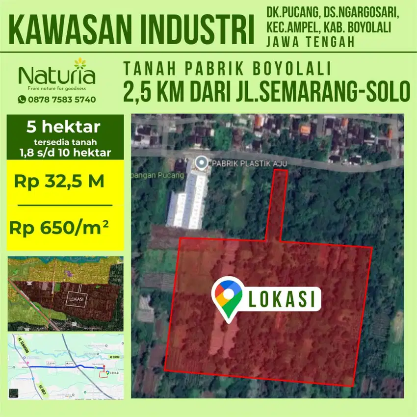 Lahan Industri 1,8 hektar Boyolali Tanah Pabrik Pucang Ngargosari