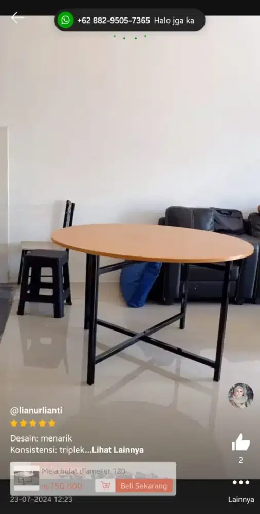 Meja lipat bulat ukuran 120 cm