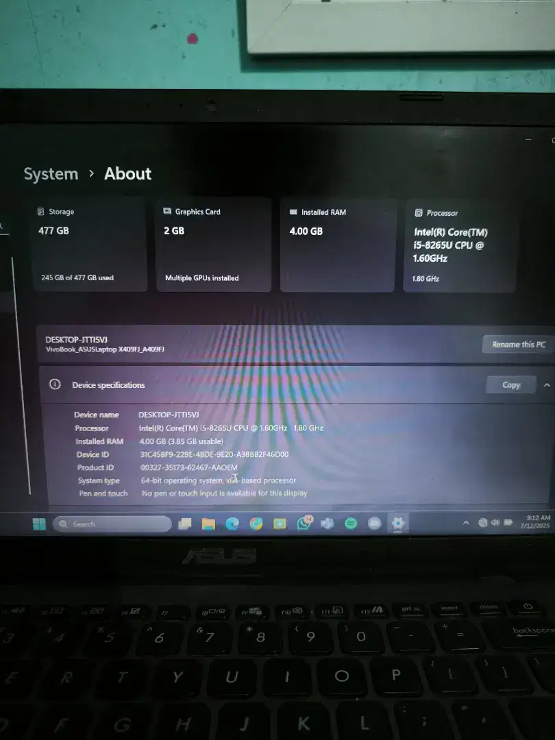 Asus vivobook A409F Intel core i5-8265