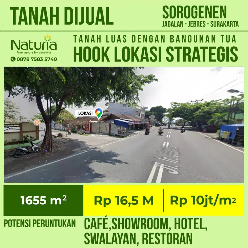 Tanah Dijual Hook Strategis Jagalan Jebres Solo Cafe Showroom Hotel