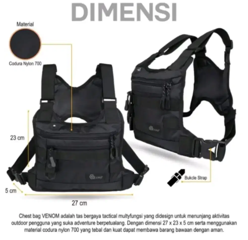 Tas dada chest bag hitam tactical rompi
